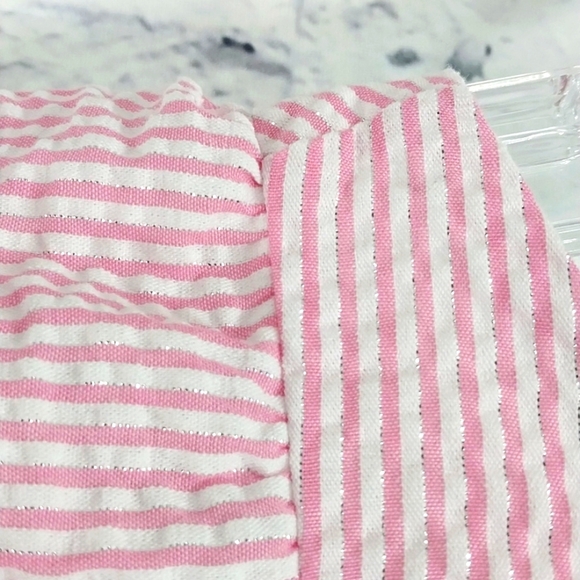 Rare Editions Dress Pink Striped w Metallic Threads Hi Lo Sz 8 - Picture 7 of 8